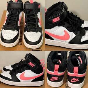 Nike Court Borough Mid 2 Black White Pink Sneakers Size 3.5Y